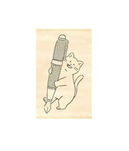 Beverly Enterprises Rubber Stamp - Cat and Fountain Pen