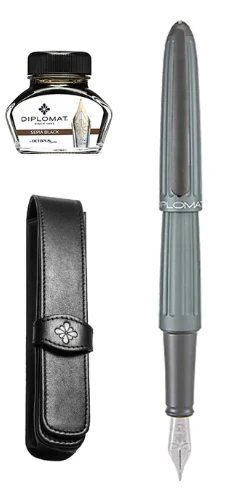 Diplomat Aero Grey Fountain Pen Set with Sepia ink bottle - Image 2