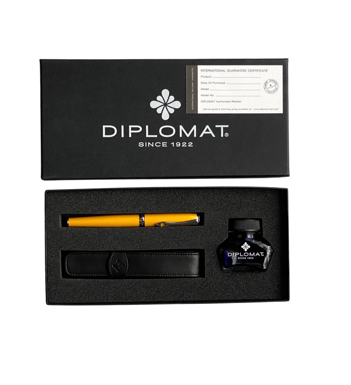 Diplomat Excellence A2 Fountain Pen Set Yellow with Royal Blue ink