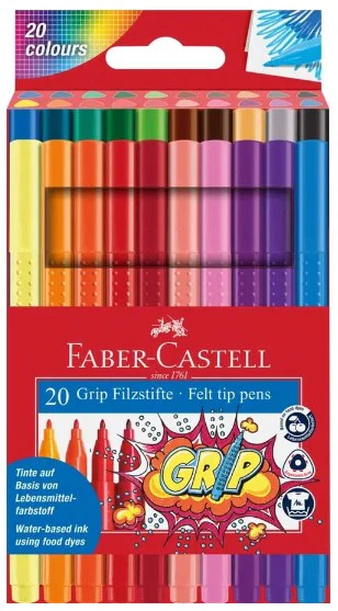 Faber-Castell Grip felt tip pen, Cardboard Wallet of 20