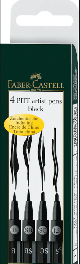 Faber-Castell Pitt Artist Pen Black Box of 4 (SB, SC, 1.5, B)