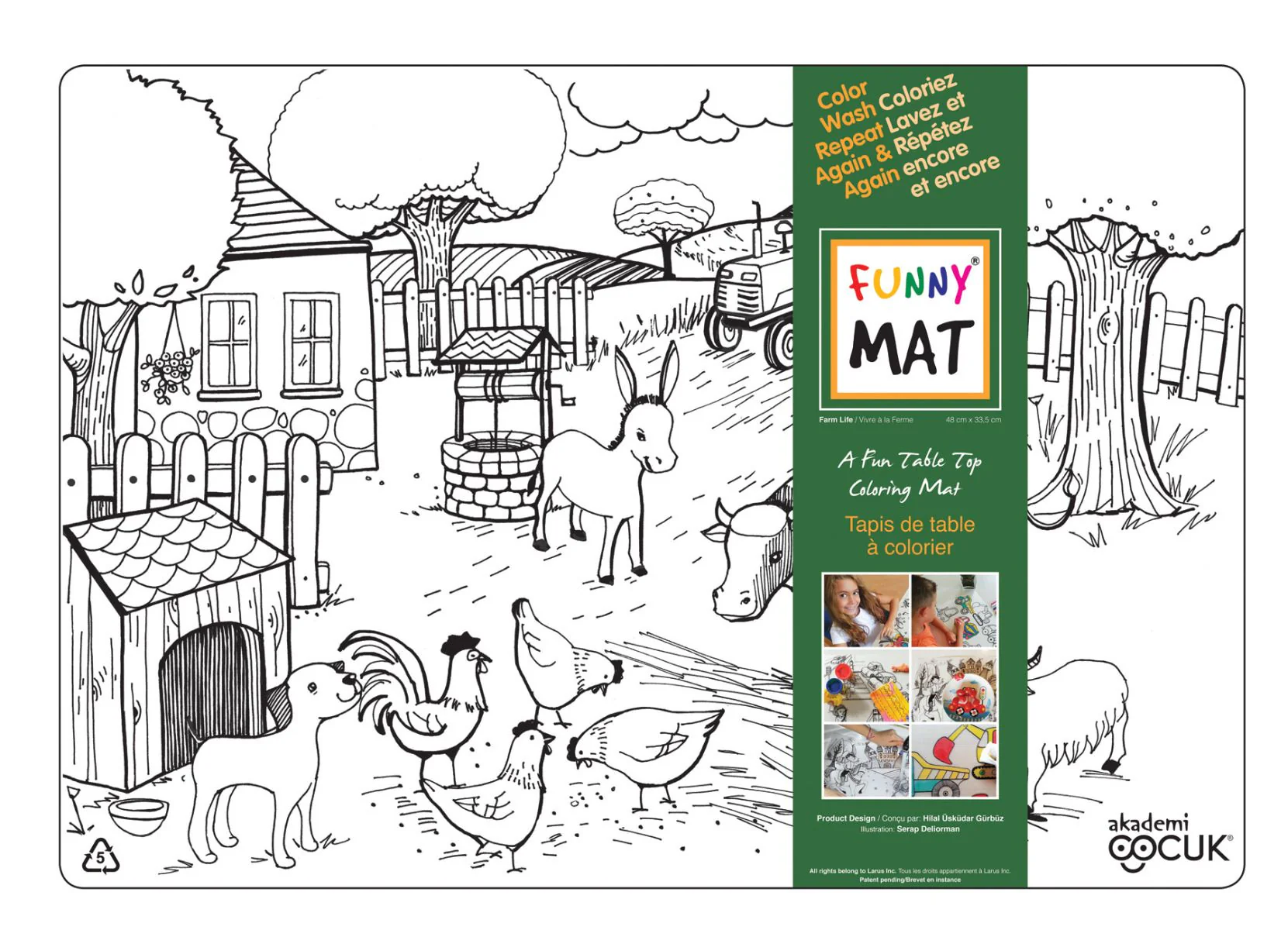 Funny MAT A Fun Table Top Coloring Mats - FARM Animal (Clear, Single)