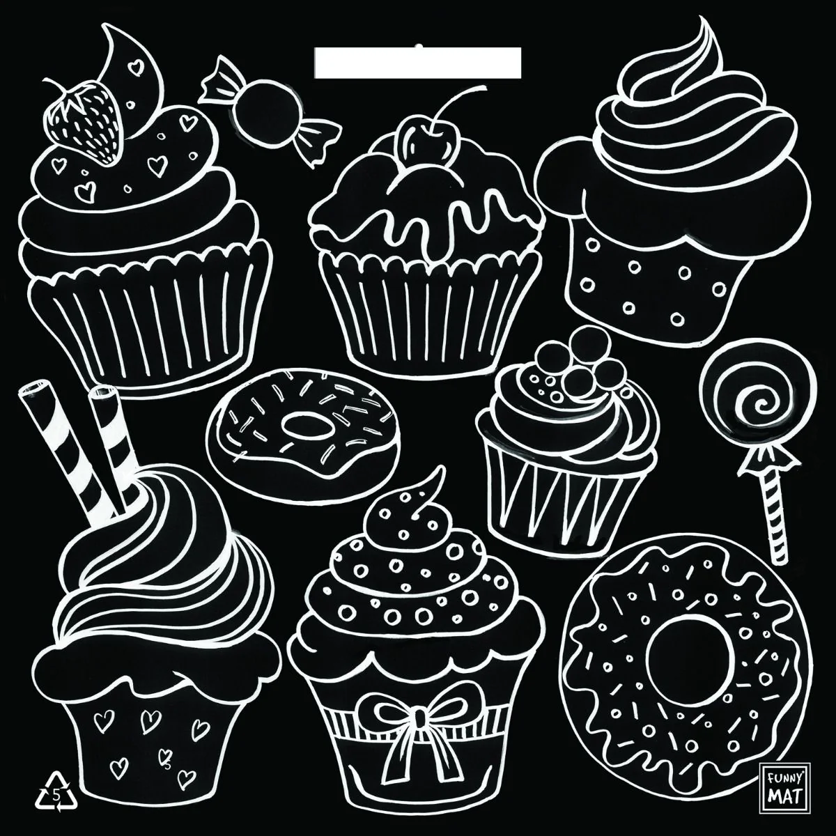 FUNNY MAT Blackboard Mat - Cupcakes (Black)