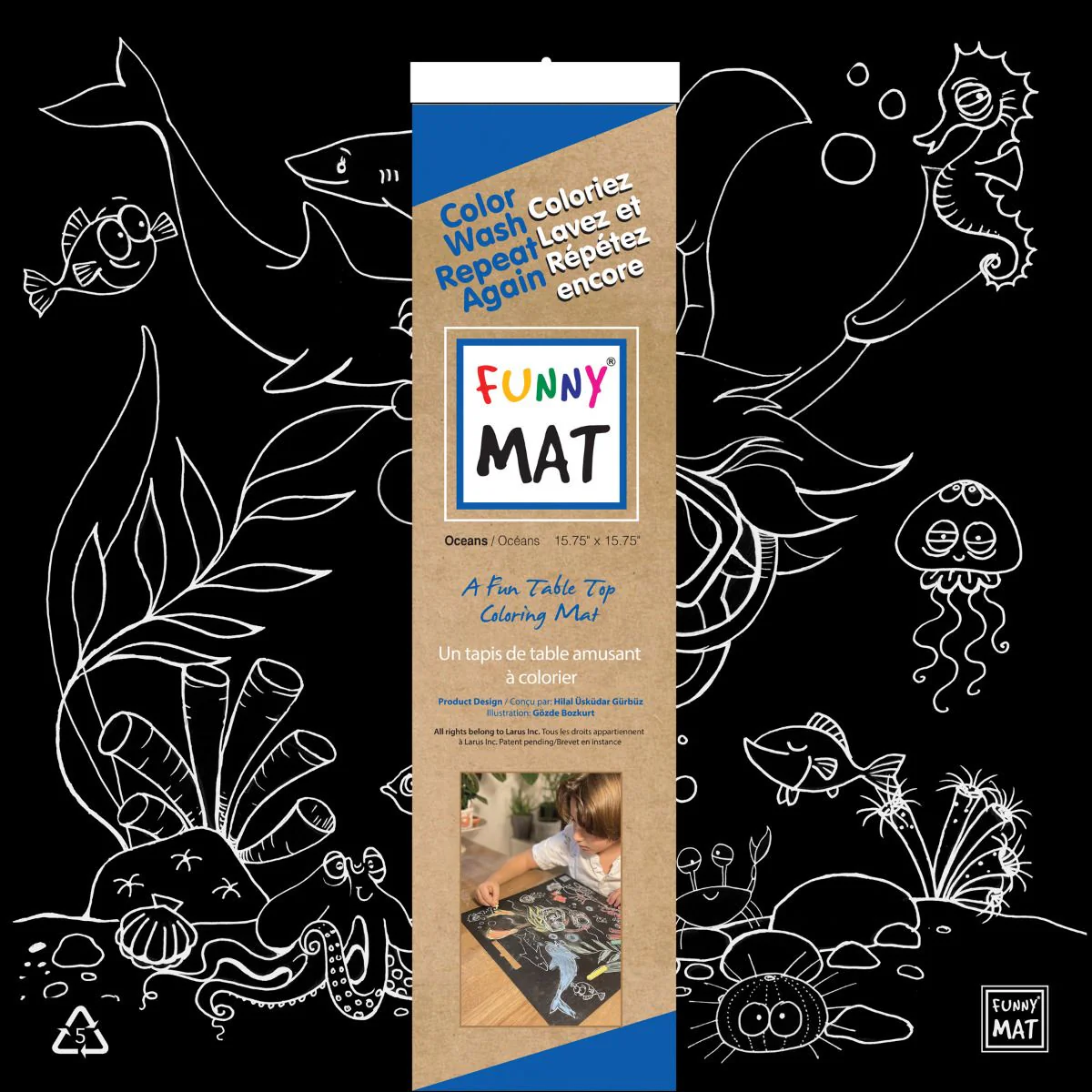 FUNNY MAT table top coloring mats - OCEANS (Black)