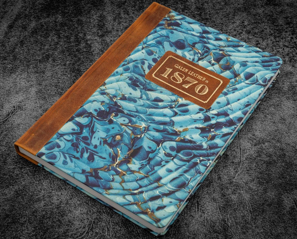 Galen Leather - 1870 Marbled Blank Notebook - Tomoe River Paper -  Ocean Waves - A5