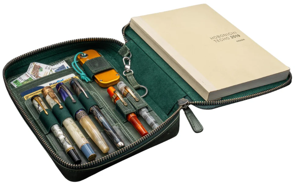Galen Leather Expansi-Folio Wide A5 Zip Folio - Crazy Horse Forest Green