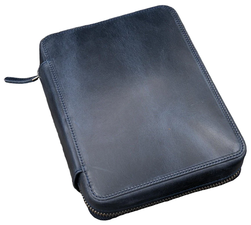 Galen Leather Expansi-Folio Wide A5 Zip Folio - Crazy Horse Navy Blue - Image 2