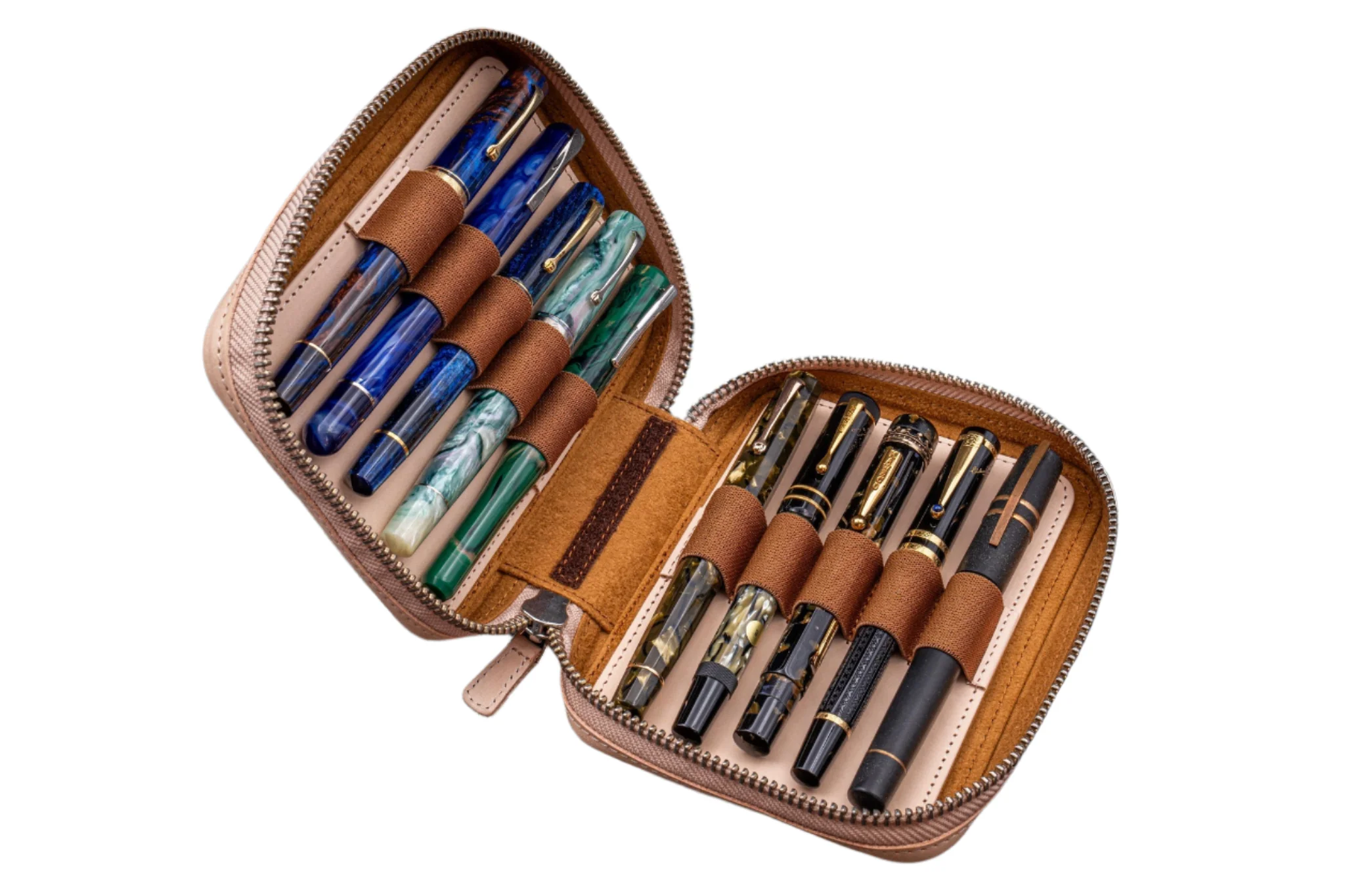 Galen Leather Expansi-Pouch Leather Wide 10 Slots Pen Case - A6 Zip Folio - Undyed