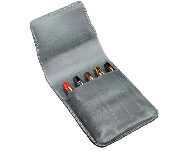 Galen Leather - Leather Flap Pen Case for Five Pens - Crazy Horse Smoky