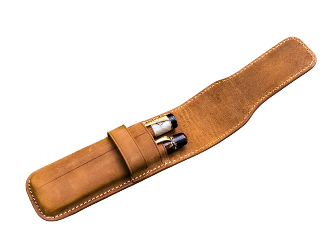 Galen Leather - Leather Flap Pen Case for Two Pens - Crazy Horse Brown