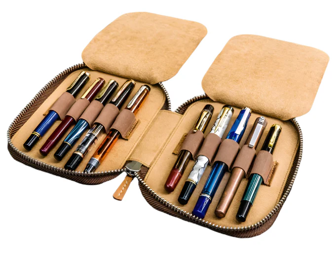 Galen Leather - Leather Zippered 10 Slot Pen Case - Crazy Horse Brown