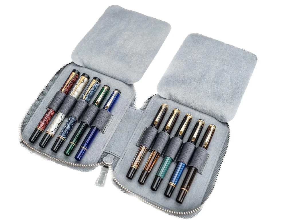 Galen Leather - Leather Zippered 10 Slot Pen Case - Crazy Horse Smoky