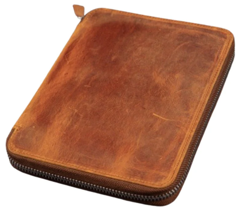Galen Leather - leather Zippered 10 Slot Pen Case with A5 Notebook Holder - Crazy Horse Brown - Image 2