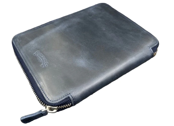 Galen Leather - Leather Zippered 20 Slot Pen Case - Crazy Horse Navy Blue