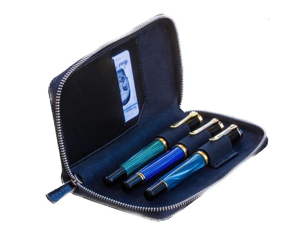 Galen Leather - Leather Zippered 3 Slot Pen Case - Black