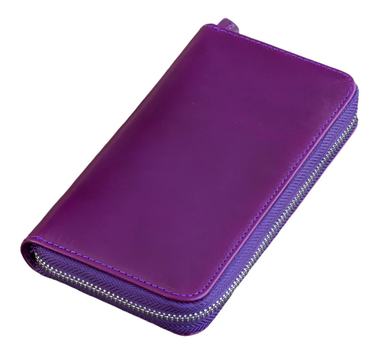 Galen Leather - Leather Zippered 3 Slot Pen Case - Purple - Image 2