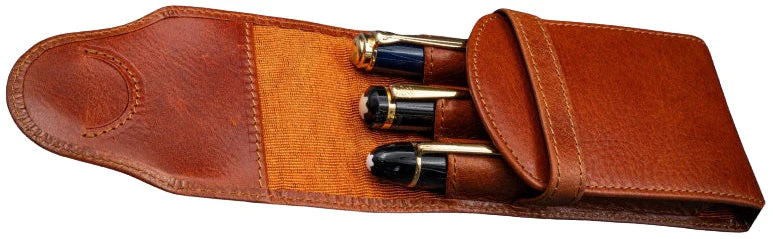 Galen Leather Legacy Collection TwinFlip Pen Case for 3 Pens - Deep Cognac