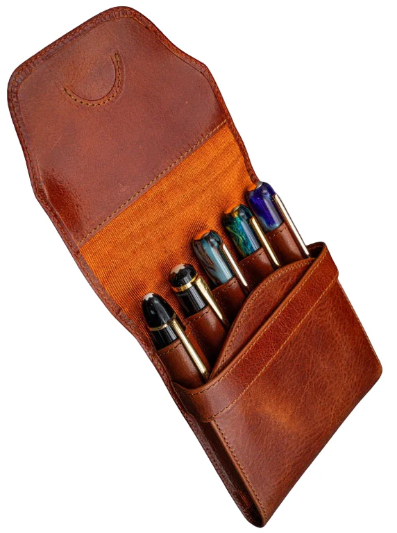 Galen Leather Legacy Collection TwinFlip Pen Case for 5 Pens - Deep Cognac