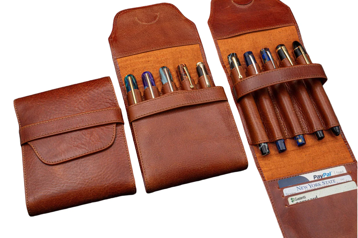 Galen Leather Legacy Collection TwinFlip Pen Case for 5 Pens - Deep Cognac - Image 2