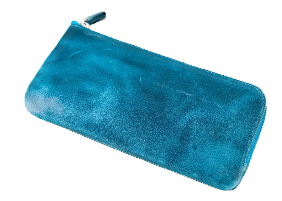 Galen Leather - Slip-N-Zip 4 Slots Zippered Pen Pouch - Crazy Horse Ocean Blue - Image 2