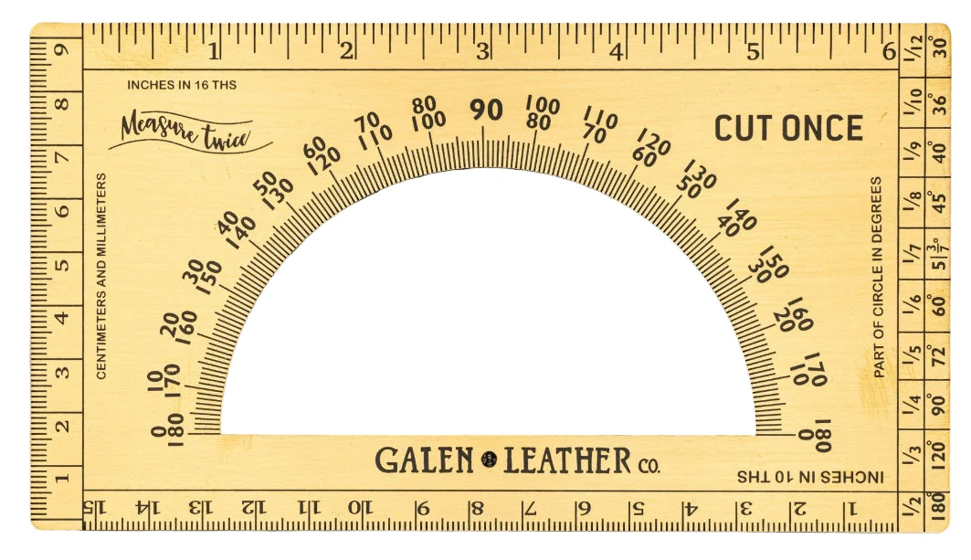 Galen Leather The Rectangle Protractor – Solid Brass Imperial and Metric Ruler with Protractor - 6.5 Inches