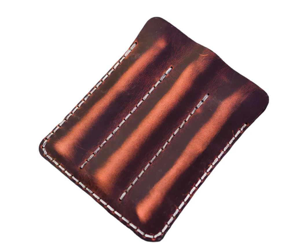 Galen Leather Triple Fountain Pen Case / Pen Pouch - Crazy Horse Orange