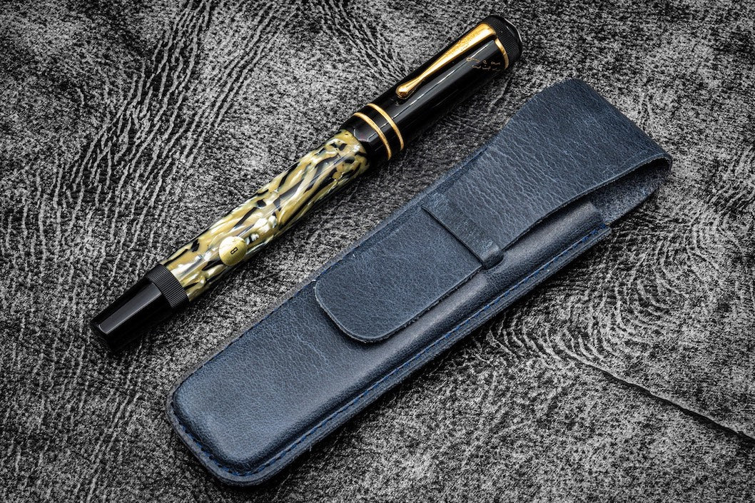 Galen Leather Vintage Slim Leather Single Fountain Pen Sleeve - Crazy Horse Navy Blue