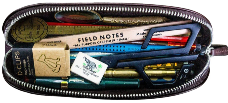 Galen Leather XLarge Zipper Leather Pencil Case - Dark Brown - Image 2