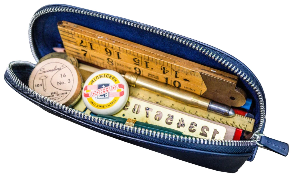 Galen Leather XLarge Zipper Leather Pencil Case - Navy Blue - Image 2