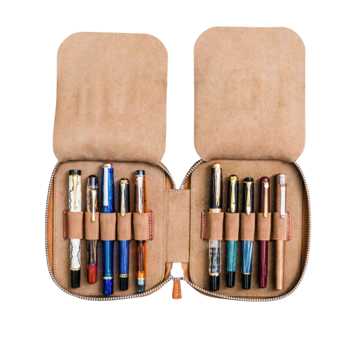 Galen Leather Zippered 10 Slots Pen Case - Brown