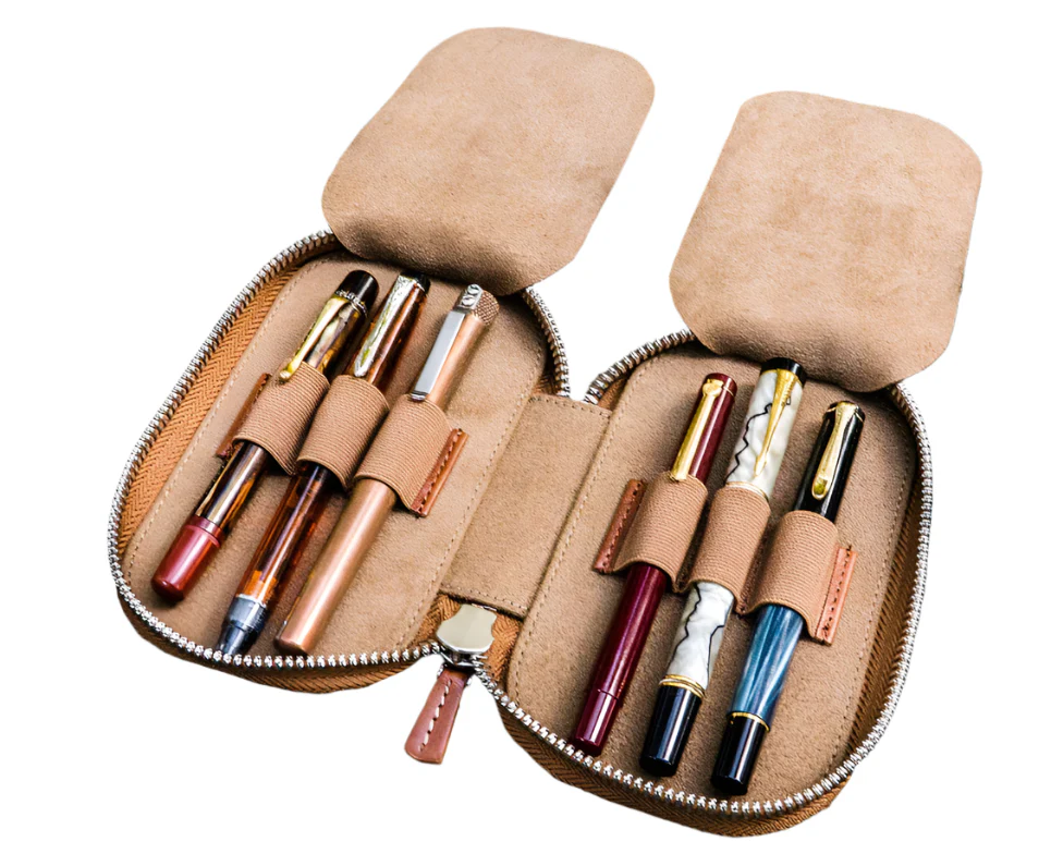 Galen Leather Zippered 6 Slots Pen Case - Crazy Horse Brown