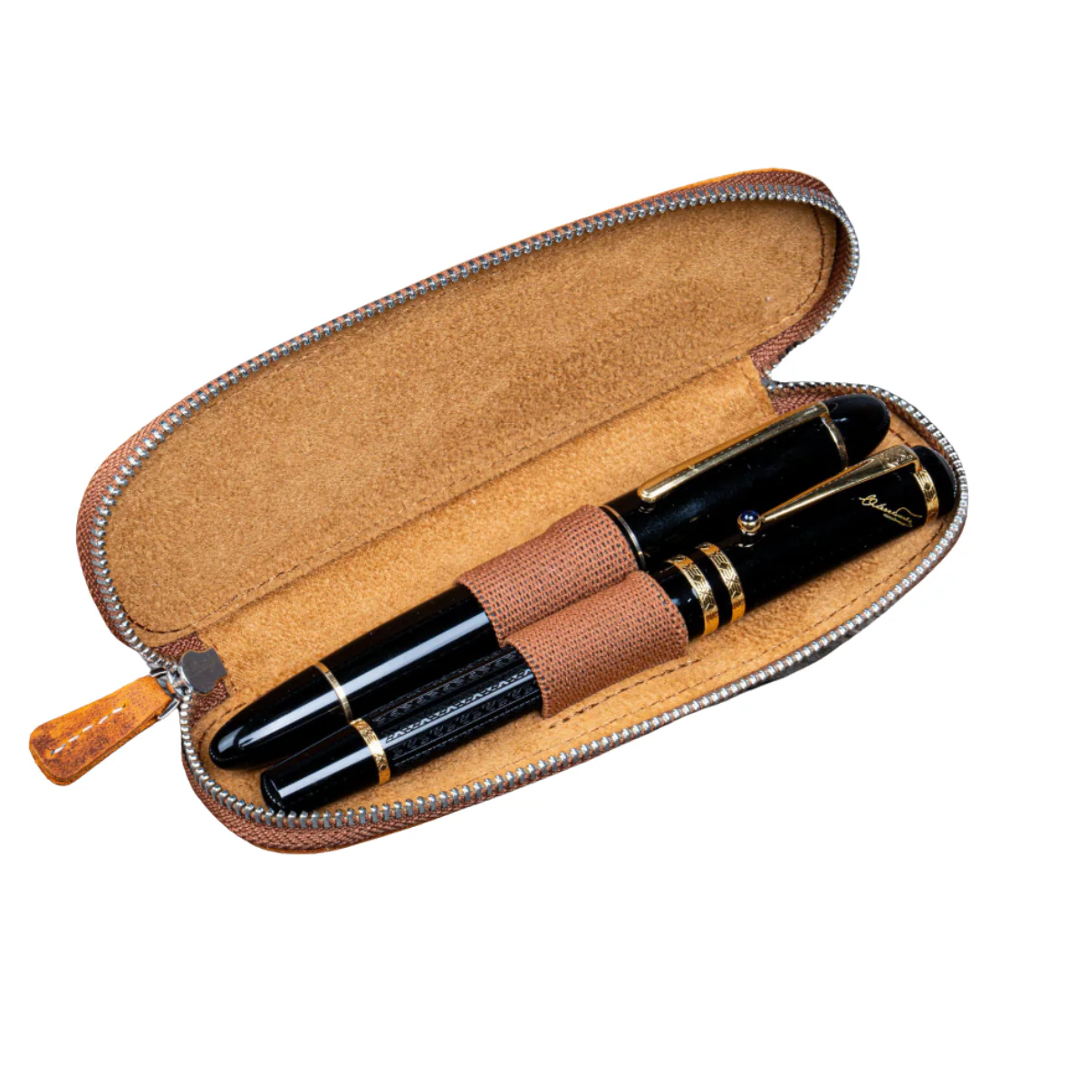 Galen Leather Zippered Duo Slim Pen Case for 2 Pens - Crazy Horse Brown
