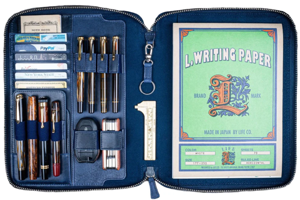 Galen Leather Zippered Leuchtturm 1917 B5 Extra Large Moleskin Folio - Crazy Horse Navy Blue
