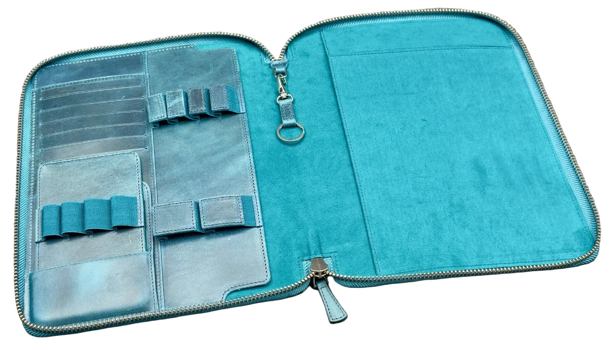 Galen Leather Zippered Leuchtturm1917 B5 & Extra Large Moleskine Folio – Crazy Horse Ocean Blue