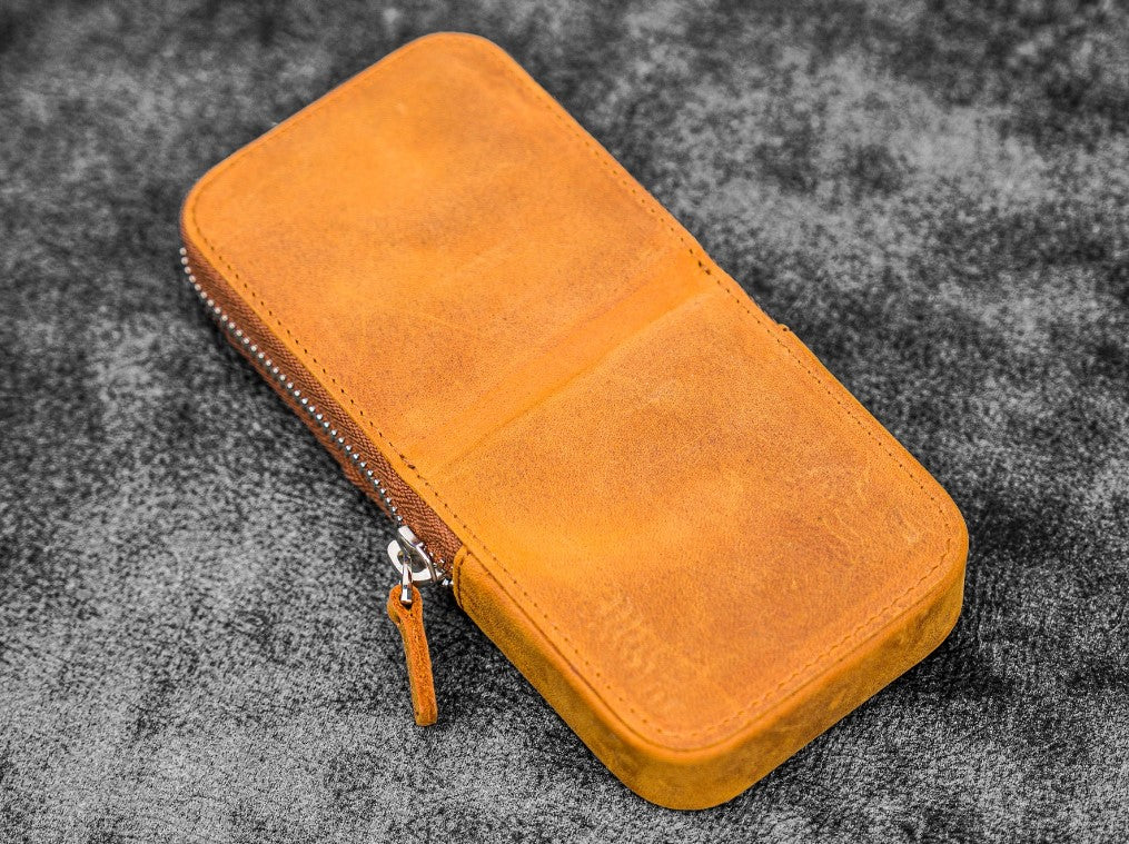 Galen Leather Zippered Magnum Opus 3 Slots Hard Pen Case with Removable Pen Tray - Crazy Horse Brown - Image 3