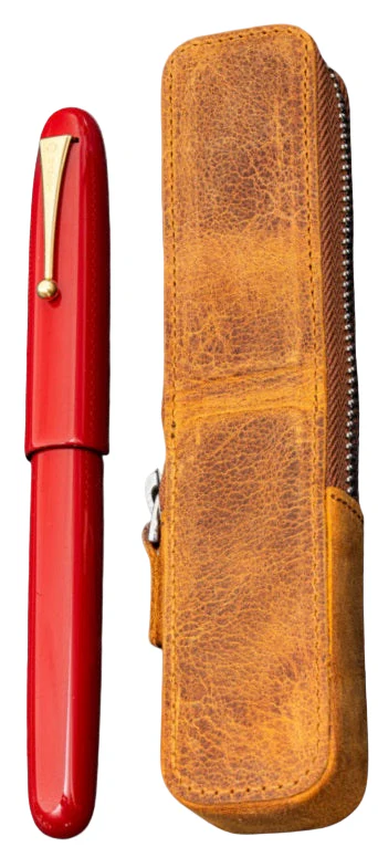 Galen Leather Zippered Magnum Opus Single Hard Pen Case for Oversized Pens & Namiki Emperor – Crazy Horse Brown