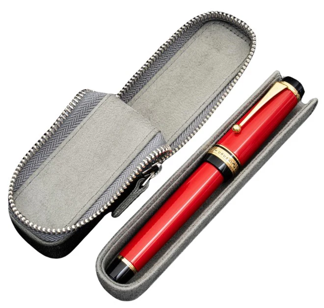 Galen Leather Zippered Magnum Opus Single Hard Pen Case for Oversized Pens & Namiki Emperor – Crazy Horse Smoky