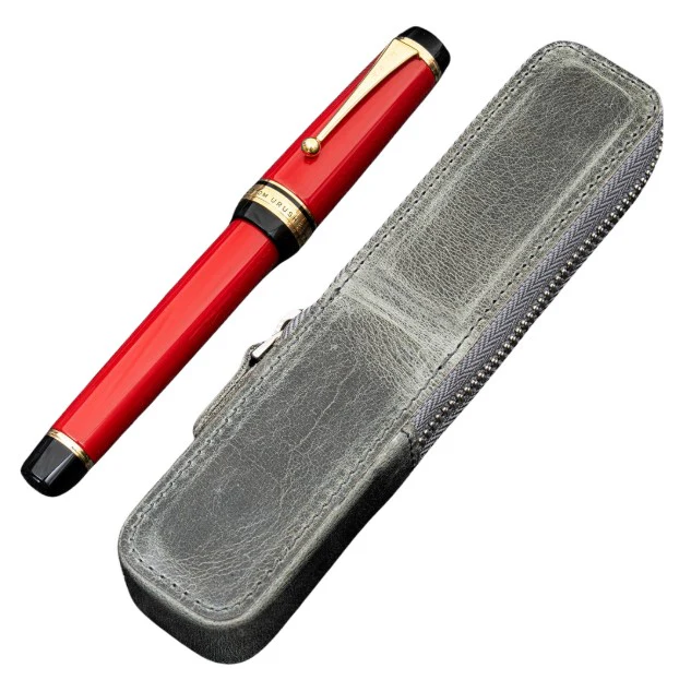 Galen Leather Zippered Magnum Opus Single Hard Pen Case for Oversized Pens & Namiki Emperor – Crazy Horse Smoky - Image 2