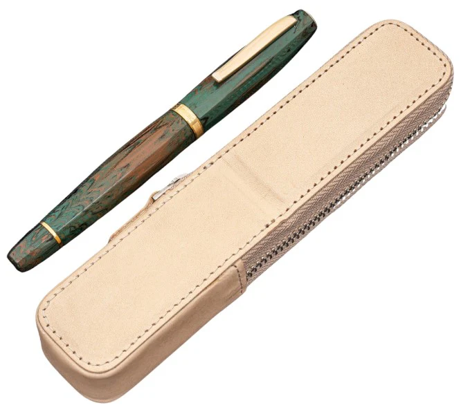 Galen Leather Zippered Magnum Opus Single Hard Pen Case for Oversized Pens & Namiki Emperor – Undyed - Image 2