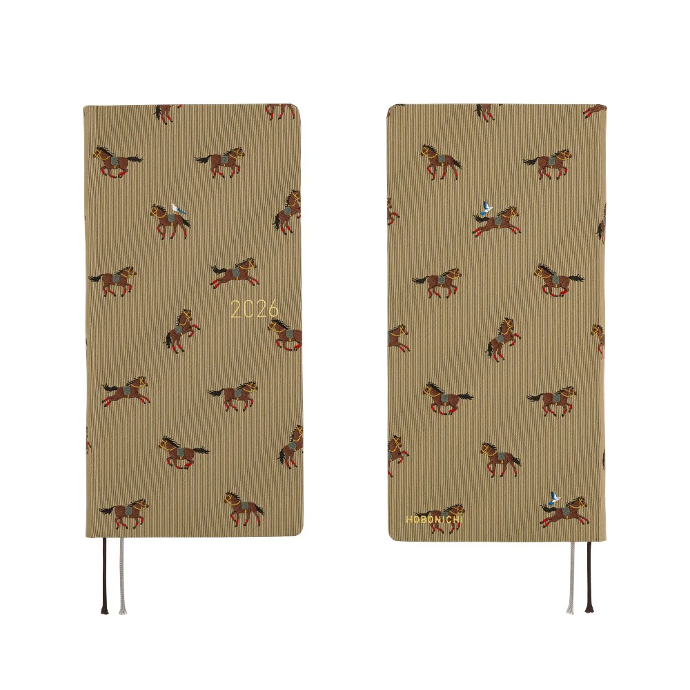 Hobonichi 2026 Bow and Tie Galloping Horses Mega Journal - English Tall & Slim January Start
