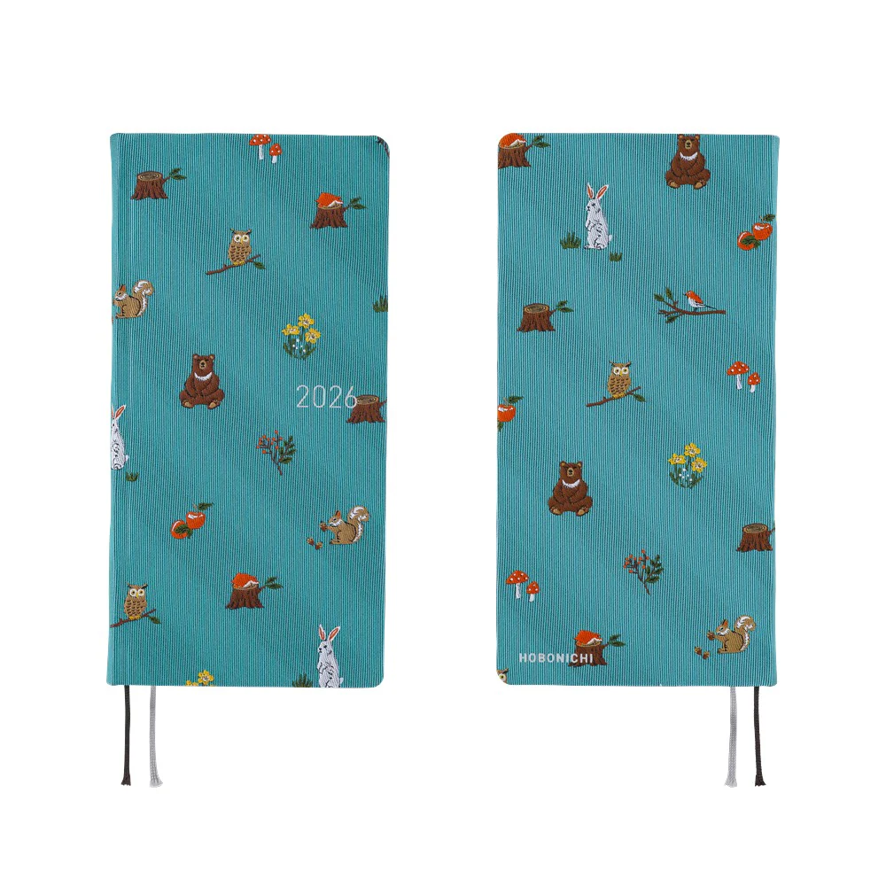 Hobonichi 2026 Bow and Tie In the Forest Mega Journal - English Tall & Slim January Start