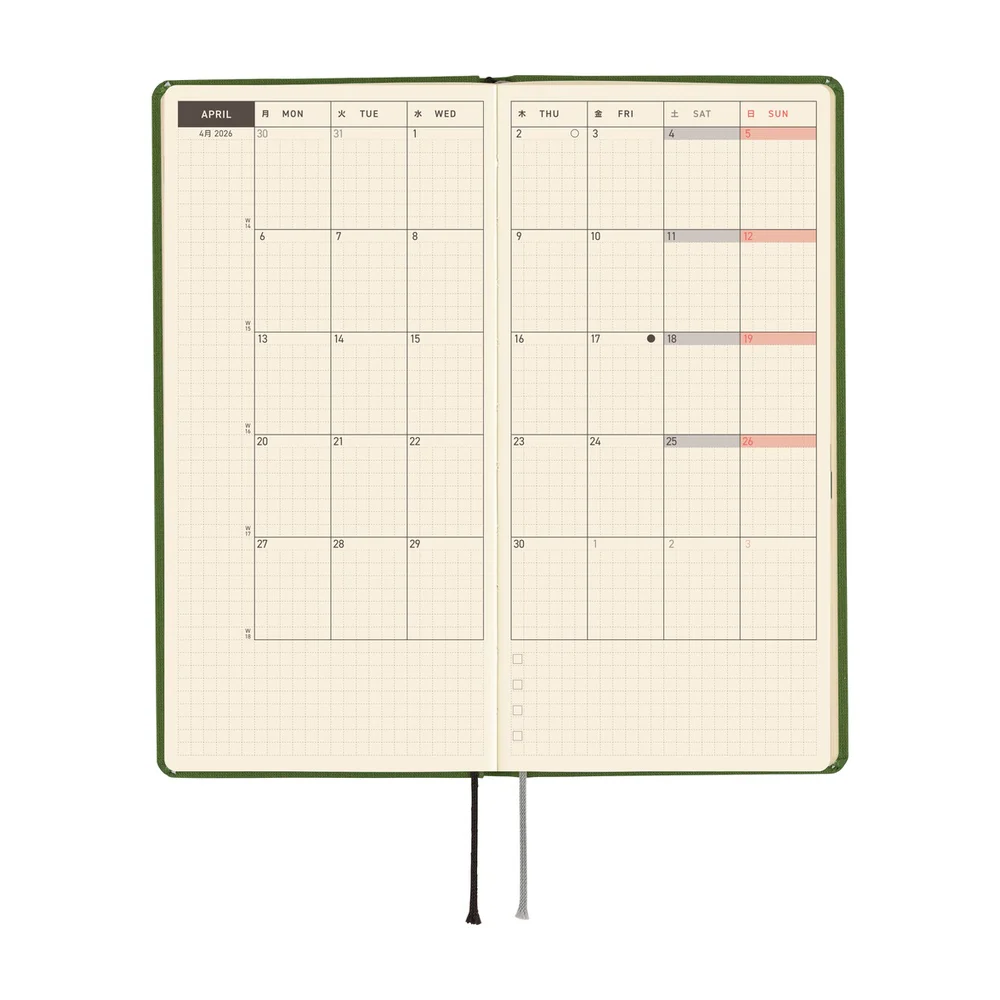 Hobonichi 2026 Colors Antique Green Journal - Mega English Tall & Slim January Start - Image 2