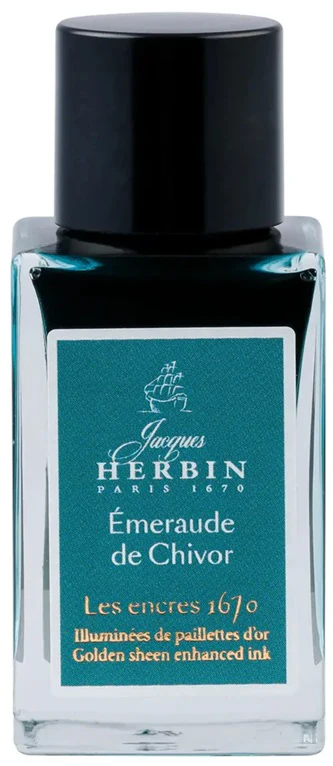 J. Herbin Prestige 1670 Collection Gold Glitter 15ml Ink Bottle - Chivor Emerald