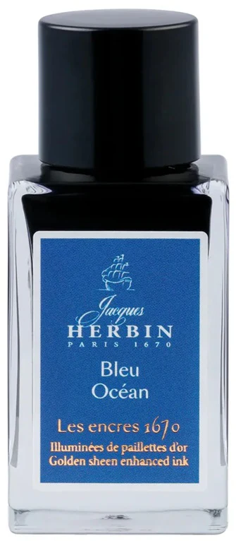 J. Herbin Prestige 1670 Collection Gold Glitter 15ml Ink Bottle - Ocean Blue
