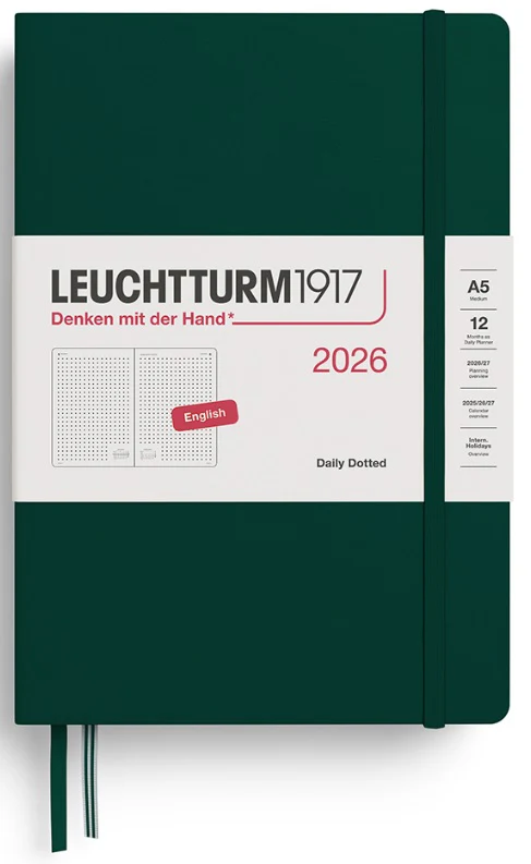 LEUCHTTURM1917 Daily Planner 2026 Dotted Medium (A5) English - Forest Green