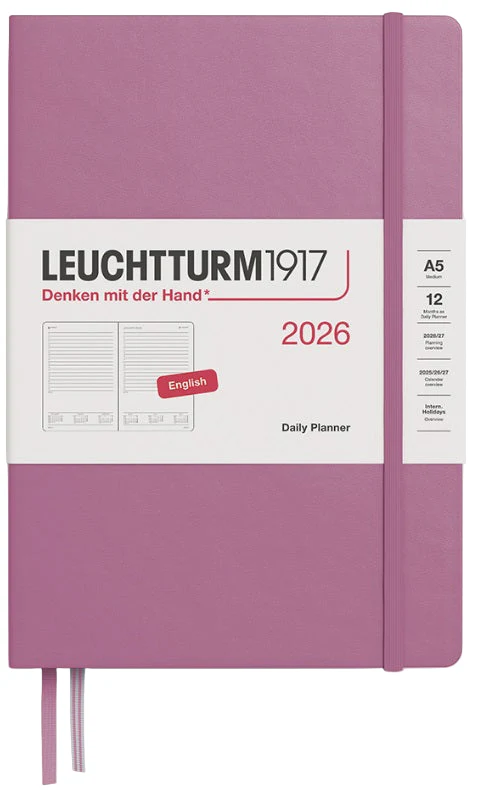 LEUCHTTURM1917 Daily Planner 2026 Medium (A5) English - Dusty Rose