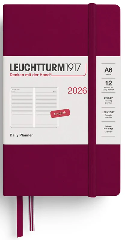 LEUCHTTURM1917 Daily Planner 2026 Pocket (A6) English - Port Red