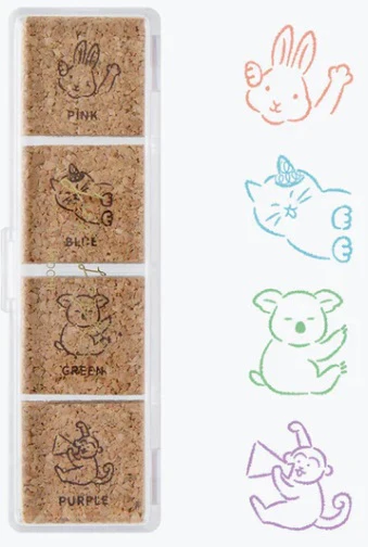 Midori Yuru Log Paintable Pre-Inked Stamp - Animal Poses (4 Colors) - Image 2