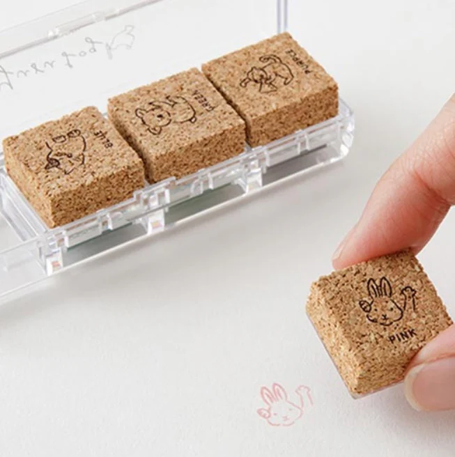 Midori Yuru Log Paintable Pre-Inked Stamp - Animal Poses (4 Colors) - Image 3