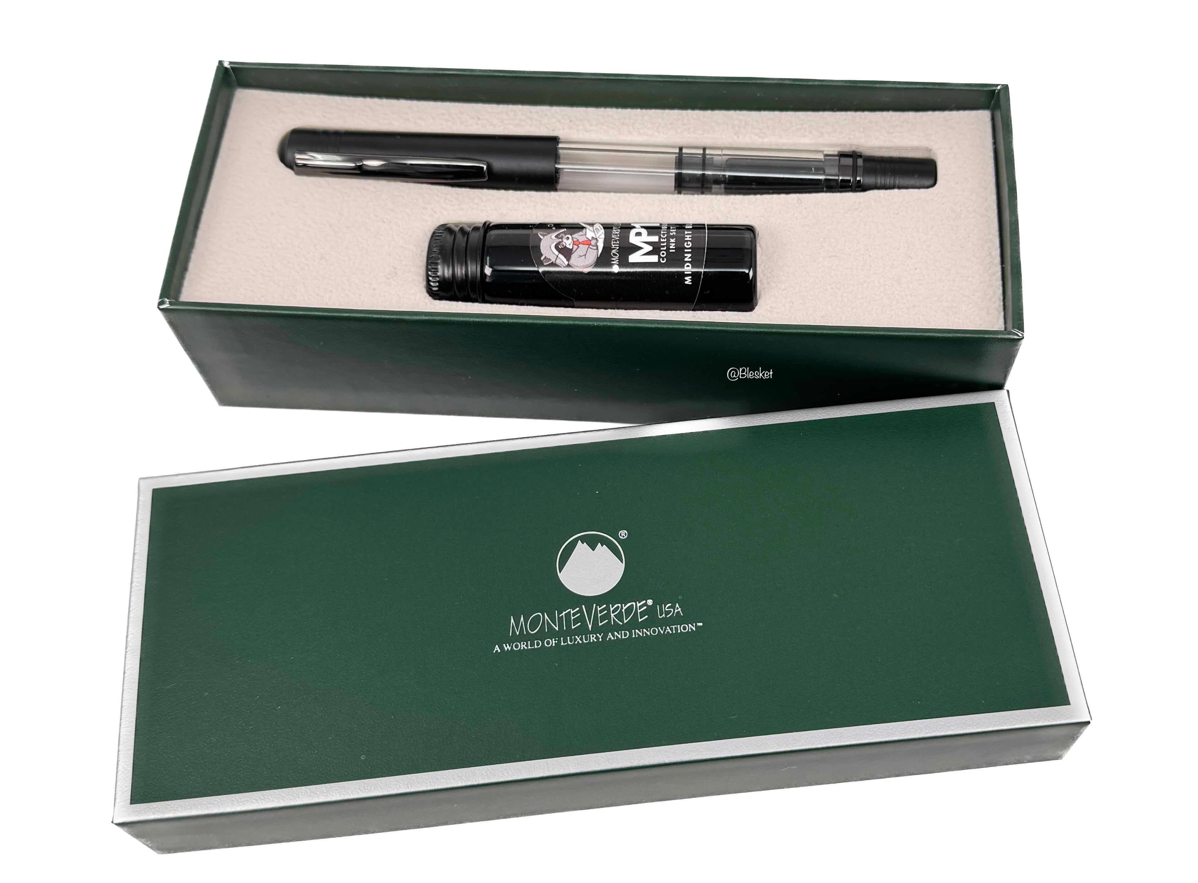 Monteverde USA MP1 Piston Black Noir Fountain Pen + 15 ml Ink Bottle Set